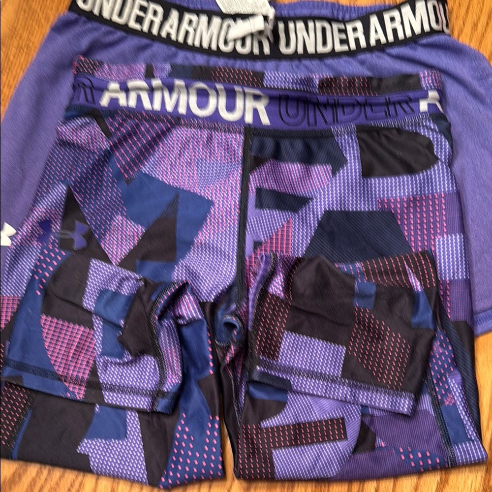 Under Armour Pink and Purple Athletic Shorts Lightweight Elastic Waistband
